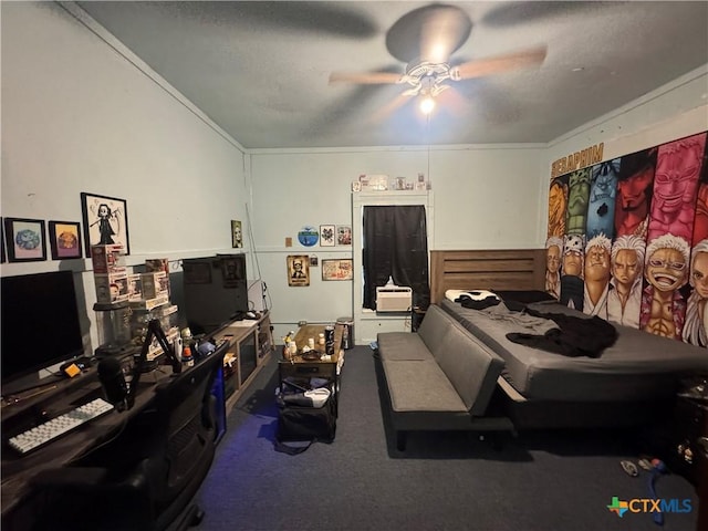 400 Grimes St, Cuero, TX 77954 - bedroom featuring carpet floors, ceiling fan, and a wainscoted wall