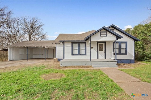 bungalow with a front lawn