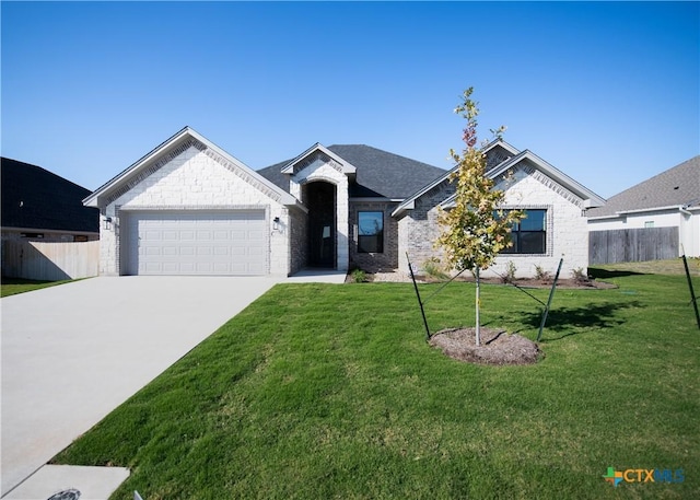 view of front of property with a garage and a front yard