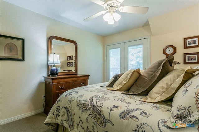 1320 Daisy Ln, Temple, TX 76502 - bedroom featuring carpet, french doors, and a ceiling fan