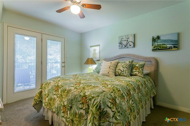 1320 Daisy Ln, Temple, TX 76502 - bedroom with carpet floors, access to exterior, and a ceiling fan