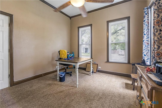 212 Whitfield St, Yoakum, TX 77995 - carpeted office space with ceiling fan and baseboards