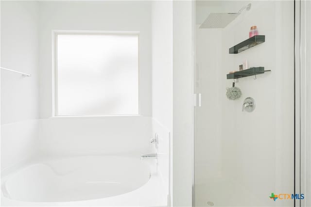 bathroom with shower with separate bathtub