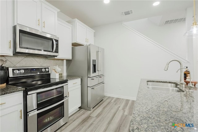 kitchen with white cabinetry, sink, tasteful backsplash, and appliances with stainless steel finishes