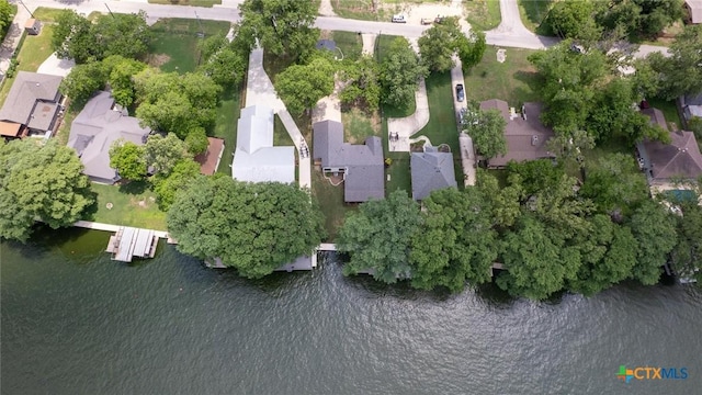 aerial view with a water view and a residential view