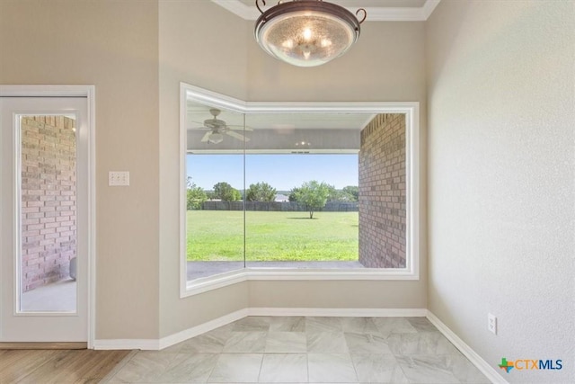 6809 Oak Vw, Belton, TX 76513 - unfurnished dining area featuring baseboards and ceiling fan