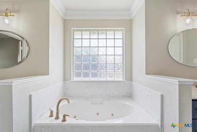 6809 Oak Vw, Belton, TX 76513 - full bath featuring ornamental molding, plenty of natural light, and a jetted tub