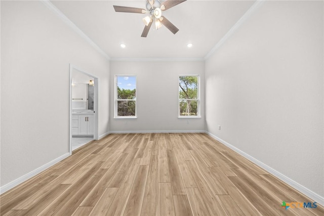 5273 Comanche Dr, Temple, TX 76502 - unfurnished room featuring light wood-style floors, crown molding, a ceiling fan, and recessed lighting