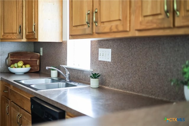 kitchen featuring backsplash, dishwasher, and sink