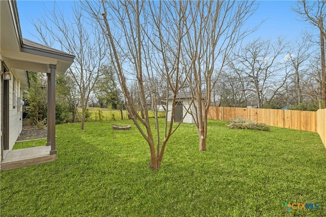 view of yard with a shed