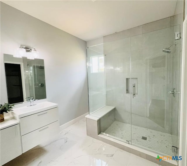 4302 Jack Barnes Ave, Killeen, TX 76549 - bathroom featuring vanity, a shower stall, and marble finish floors