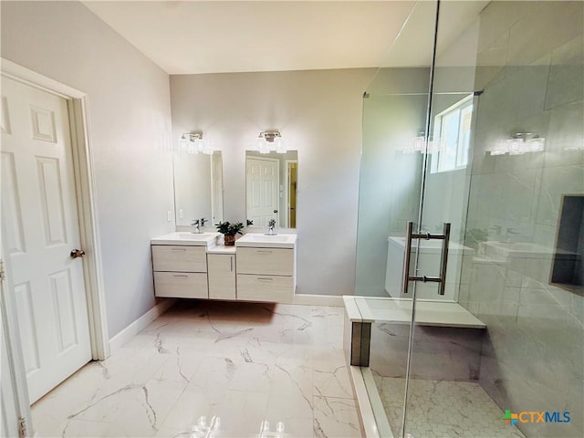 4302 Jack Barnes Ave, Killeen, TX 76549 - full bath featuring double vanity, a stall shower, and marble look tiles