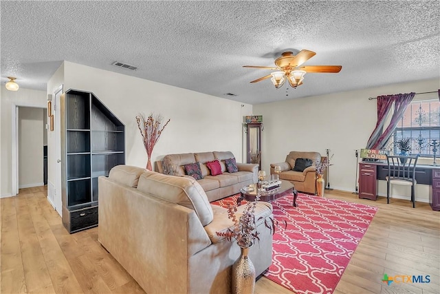 3602 Bacon Ranch Rd, Killeen, TX 76542 - living area with light wood-style flooring, ceiling fan, and a textured ceiling