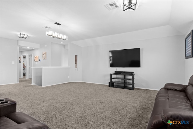 421 Perfect World Loop, Jarrell, TX 76537 - living room featuring carpet, baseboards, and a chandelier