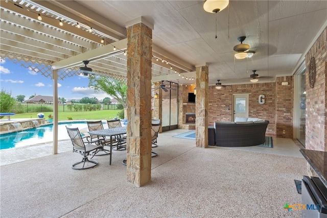 1332 Walker Cir, Salado, TX 76571 - view of patio featuring a ceiling fan, an outdoor pool, a pergola, and outdoor lounge area