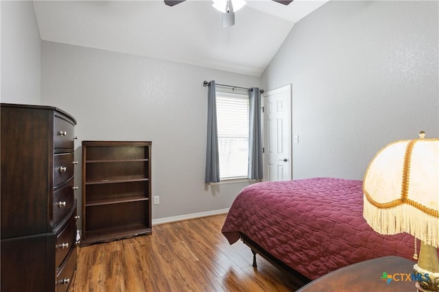 1332 Walker Cir, Salado, TX 76571 - bedroom featuring lofted ceiling, wood finished floors, baseboards, and ceiling fan