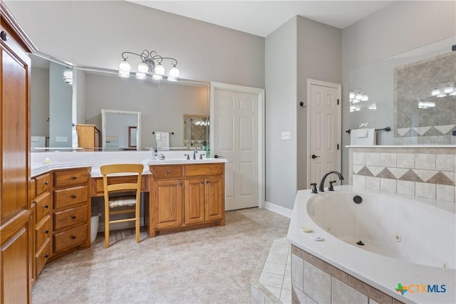 1332 Walker Cir, Salado, TX 76571 - full bath featuring double vanity, a whirlpool tub, a tile shower, and tile patterned flooring