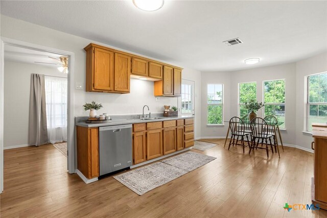 2002 E Young Ave, Temple, TX 76501 - kitchen with dishwasher, a sink, brown cabinetry, and light wood-type flooring