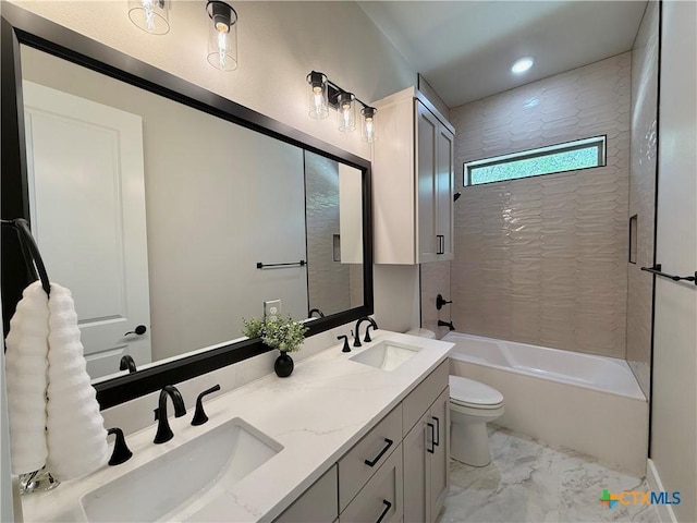 5101 Sunflower Ln, Temple, TX 76502 - bathroom with double vanity, marble finish flooring, shower / tub combination, and recessed lighting