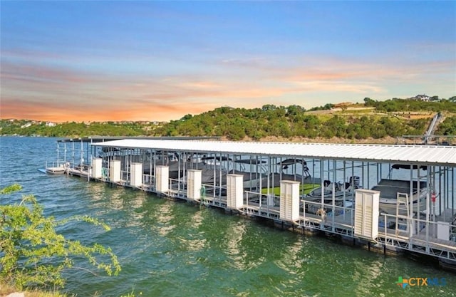 view of dock featuring a water view