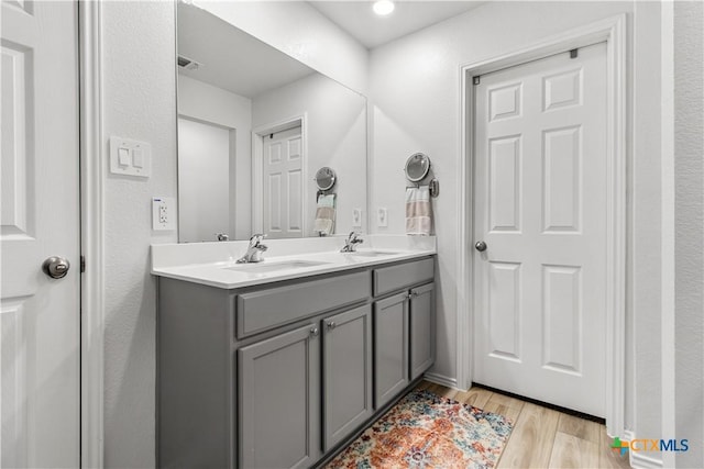 bathroom featuring vanity and wood-type flooring