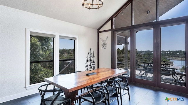 dining space with lofted ceiling