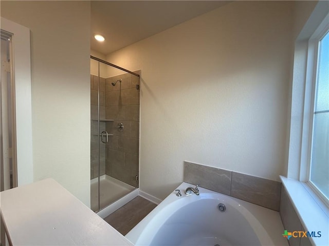 bathroom with plus walk in shower