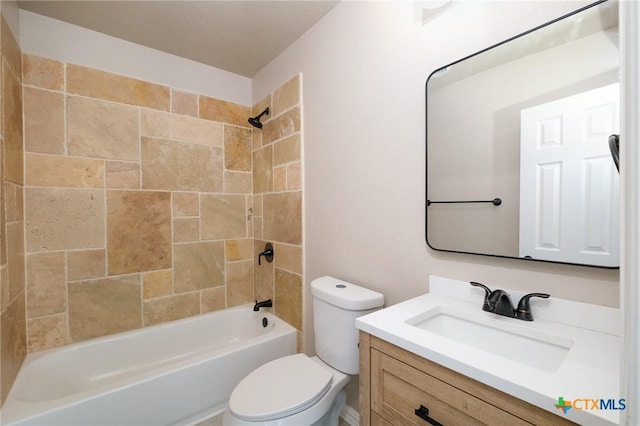 full bath with tub / shower combination, toilet, and vanity