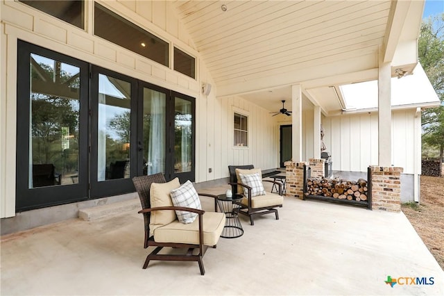 view of patio with french doors and ceiling fan