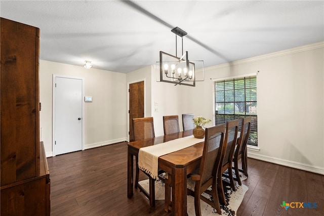 2711 Oak Leigh St, San Antonio, TX 78232 - dining room featuring dark wood-style flooring, a chandelier, and ornamental molding