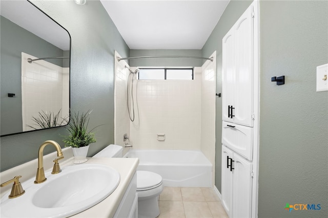 2711 Oak Leigh St, San Antonio, TX 78232 - bathroom with vanity, bathing tub / shower combination, a textured wall, and tile patterned floors
