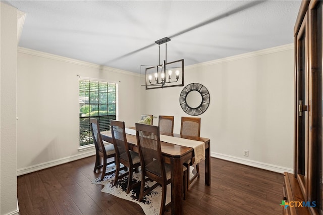 2711 Oak Leigh St, San Antonio, TX 78232 - dining room featuring dark wood-type flooring, a chandelier, and ornamental molding