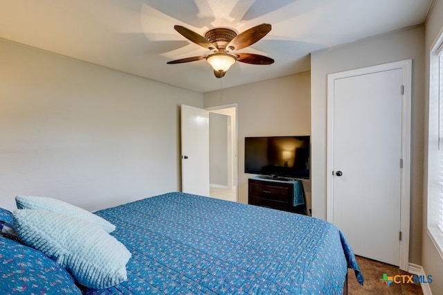 bedroom with carpet floors and ceiling fan