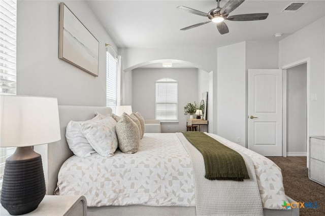 2516 Arno St, Harker Heights, TX 76548 - bedroom with arched walkways, carpet, and a ceiling fan