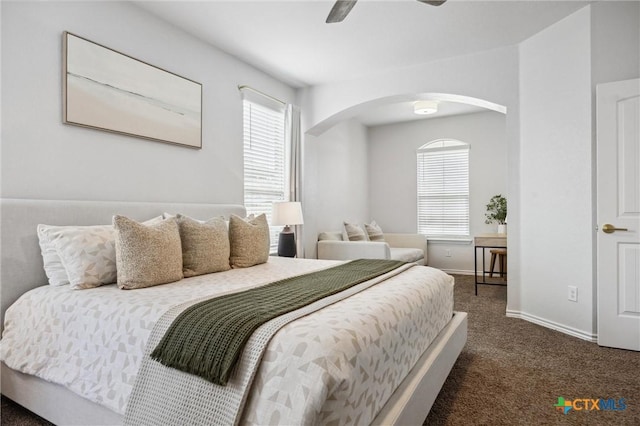 2516 Arno St, Harker Heights, TX 76548 - bedroom with arched walkways, carpet floors, and ceiling fan