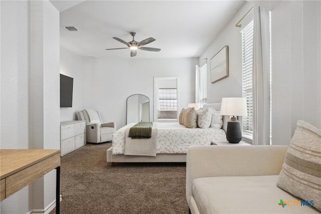 2516 Arno St, Harker Heights, TX 76548 - bedroom with dark carpet and a ceiling fan