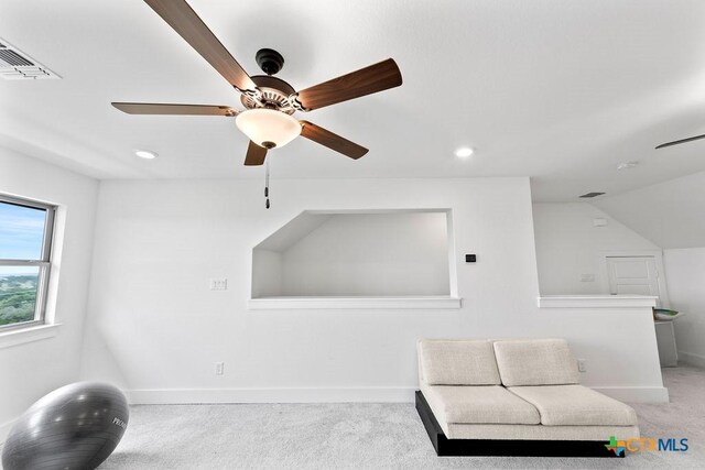 213 Lets Roll Dr, Fischer, TX 78623 - sitting room featuring ceiling fan, carpet floors, baseboards, and recessed lighting