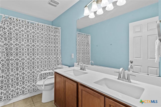 bathroom with toilet, tile patterned flooring, visible vents, and a sink