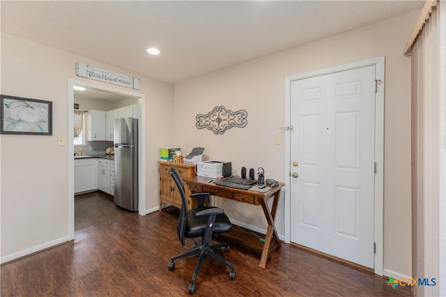 office space featuring dark wood-type flooring