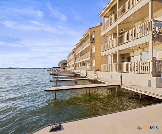 dock area featuring a water view