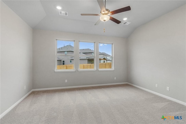 416 Stellar Wind Dr, Georgetown, TX 78628 - carpeted empty room with vaulted ceiling and ceiling fan