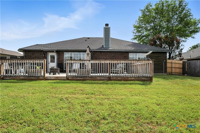 604 Totem Trl, Harker Heights, TX 76548 - rear view of property featuring brick siding, a chimney, a deck, and a shingled roof