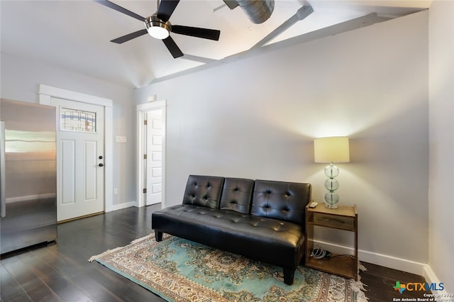 sitting room featuring dark hardwood / wood-style floors and ceiling fan