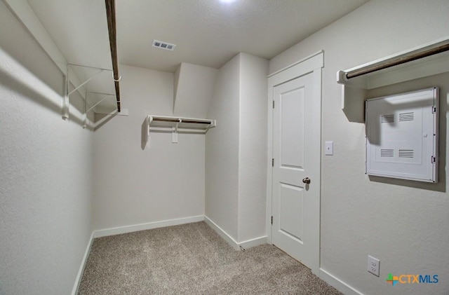 spacious closet with visible vents and carpet floors