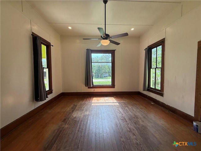 184 3rd St, Maxwell, TX 78656 - spare room with dark wood-style flooring, a ceiling fan, and recessed lighting