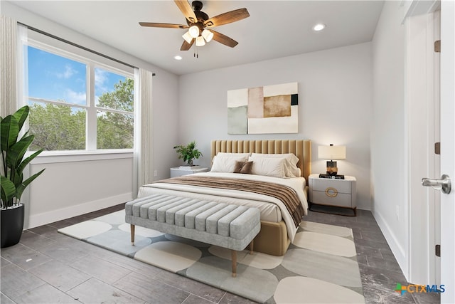 bedroom featuring ceiling fan