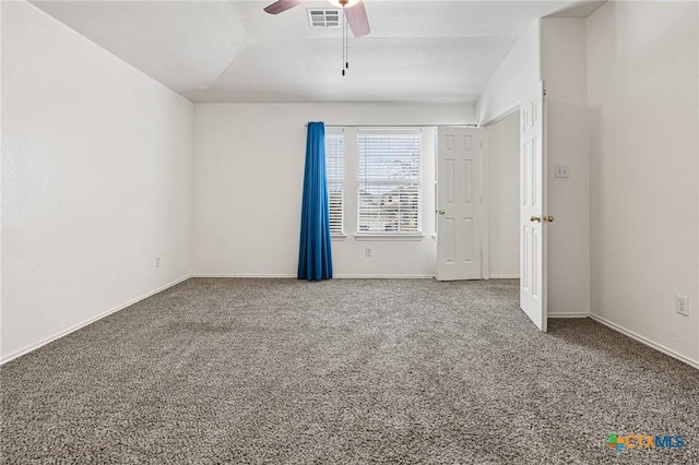 empty room with carpet floors and ceiling fan