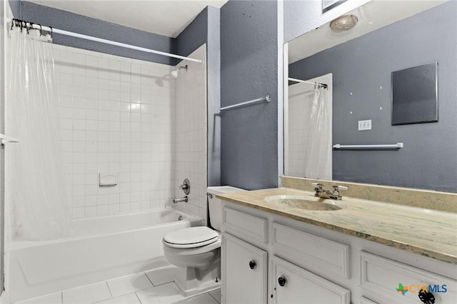 2301 Dover Rd, Killeen, TX 76543 - bathroom with vanity, shower / tub combo, toilet, and tile patterned floors