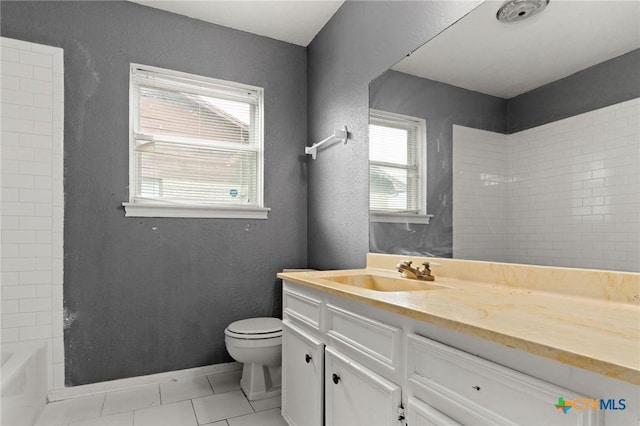 2301 Dover Rd, Killeen, TX 76543 - bathroom featuring vanity, toilet, tile patterned flooring, and washtub / shower combination