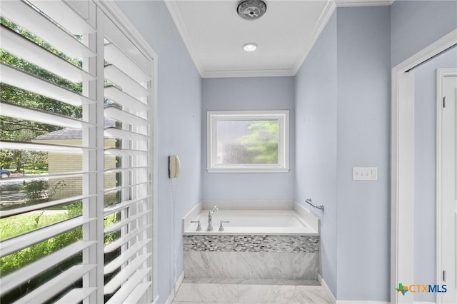 6013 Country Club Dr, Victoria, TX 77904 - full bathroom featuring a bath, marble finish flooring, and ornamental molding